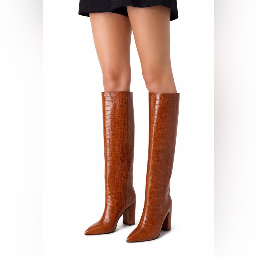 PARIS TEXAS KNEE HIGH CROC EMBOSSED BOOTS